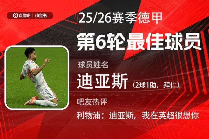  X小红书|德甲第6轮最佳：迪亚斯首度当选！2射1传独造3球